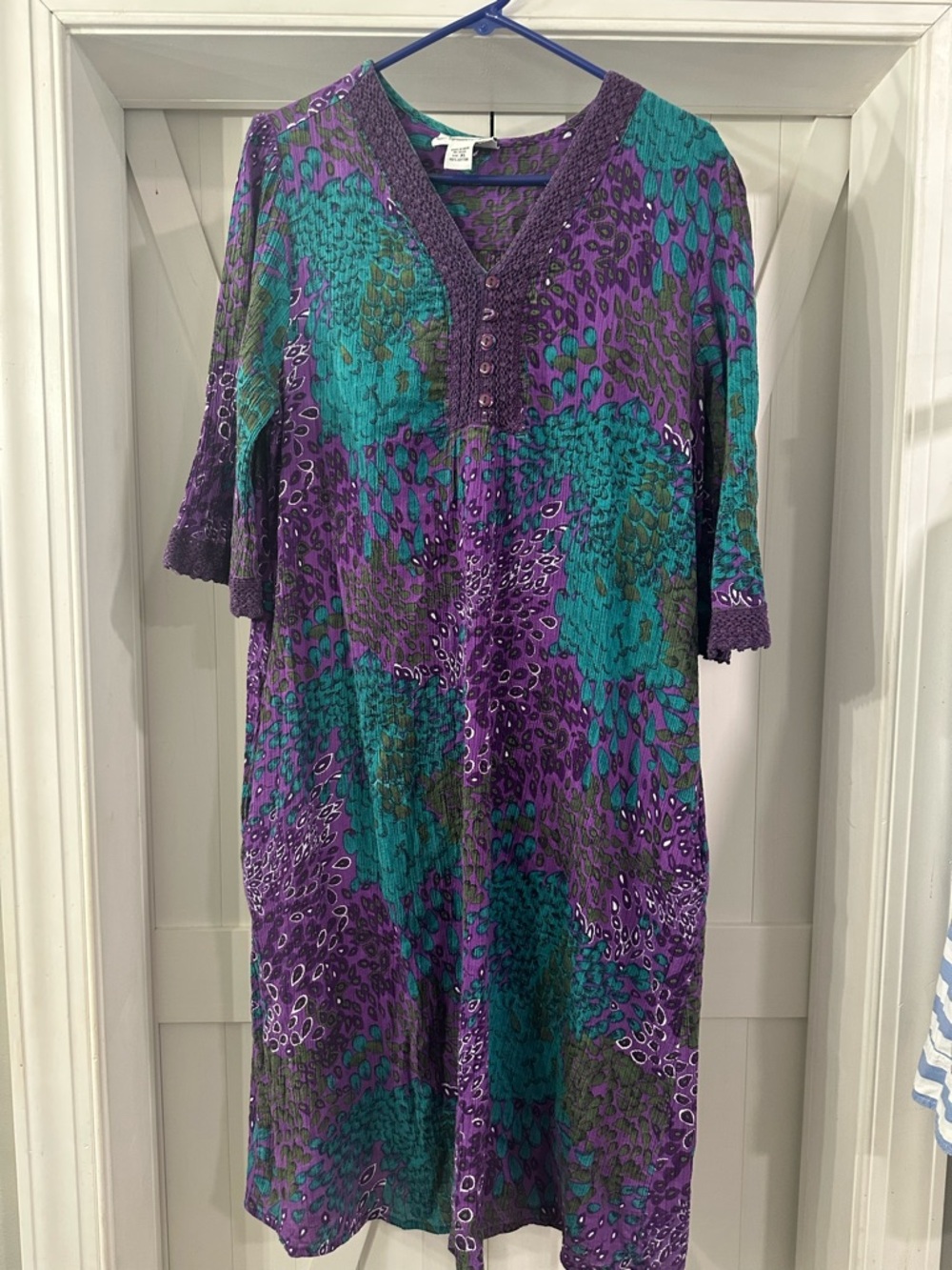 Expressions Purple and Teal Patterned V-Neck Tunic